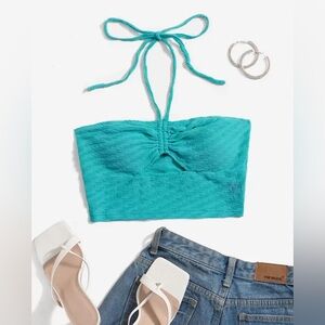 SHEIN Turquoise Halter Crop Top